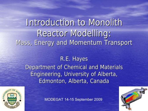 Tutorial Modeling of monolith reactors