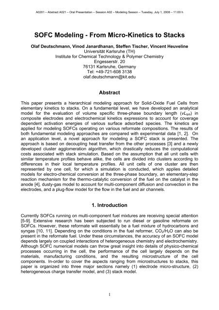 SOFC Modeling - From Micro-Kinetics to Stacks - KIT