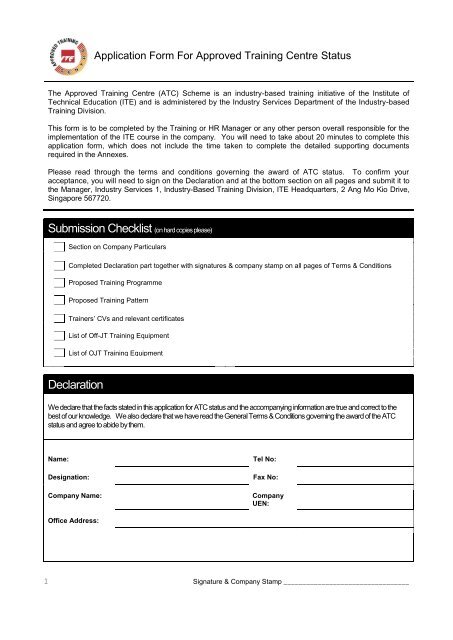 ATC Application Form - Institute of Technical Education