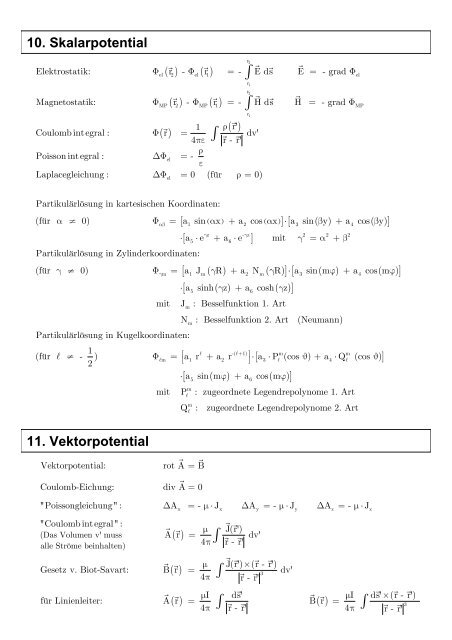 Formelsammlung Felder und Wellen â WS10/11 - ITE