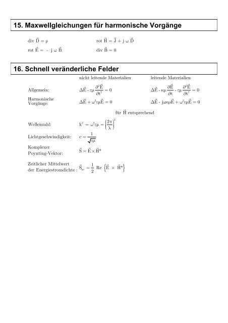 Formelsammlung Felder und Wellen â WS10/11 - ITE