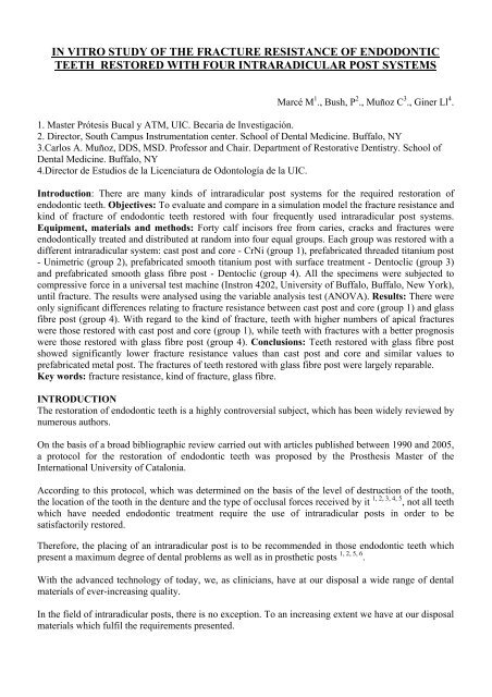 in vitro study of the fracture resistance of endodontic teeth restored ...