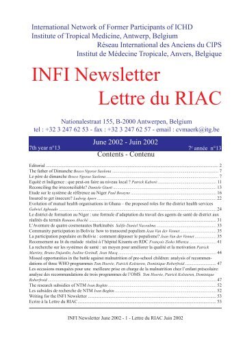 INFI Newsletter Lettre du RIAC - Itg