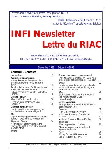 INFI Newsletter Lettre du RIAC - Itg