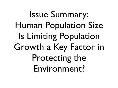 Human Population Size Is Limiting Population Growth a Key Factor ...