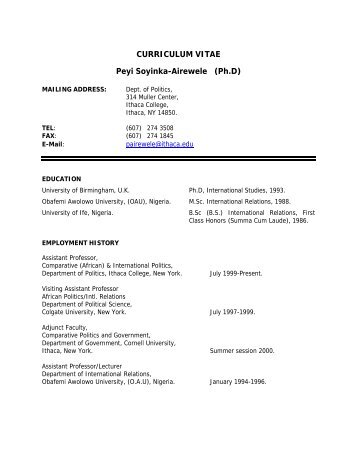 CURRICULUM VITAE Peyi Soyinka-Airewele (Ph.D) - Ithaca College