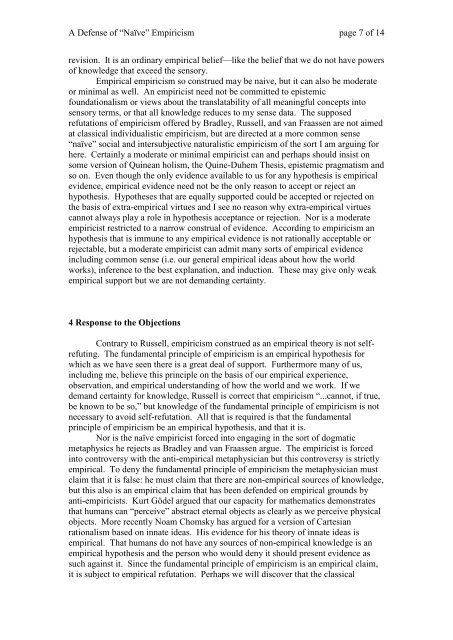 A Brief Defense of Empiricism - Ithaca College