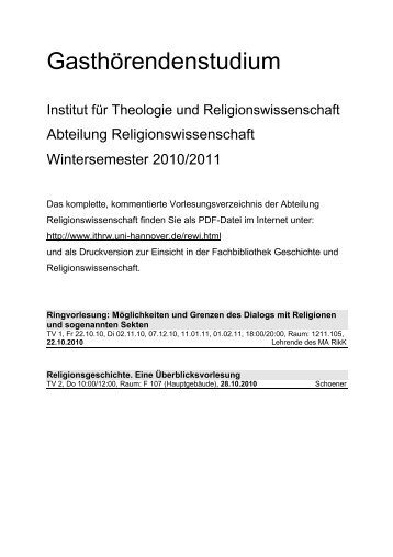 Gasthörendenstudium - Institut für Theologie und ...