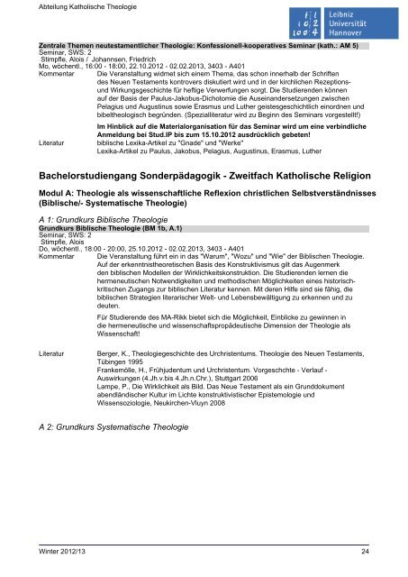 Abteilung Katholische Theologie - Institut für Theologie und ...