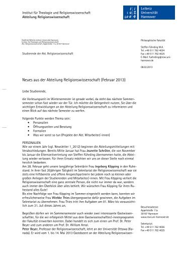 Newsletter 1_2013 - Institut für Theologie und ...