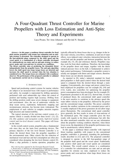 A Four-Quadrant Thrust Controller for Marine Propellers with ... - NTNU