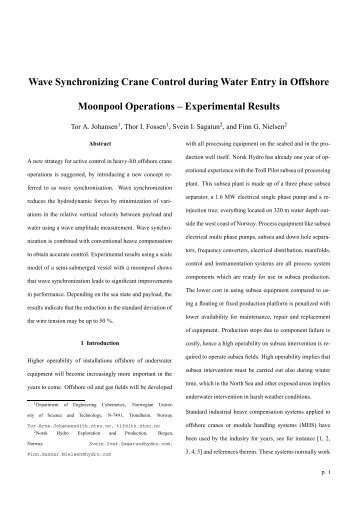 Wave Synchronizing Crane Control during Water Entry in ... - NTNU