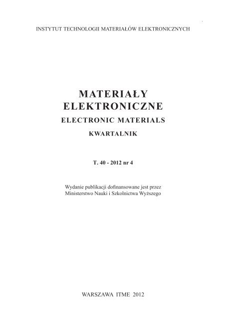 MATERIAÅY ELEKTRONICZNE ELECTRONIC MATERIALS ... - ITME