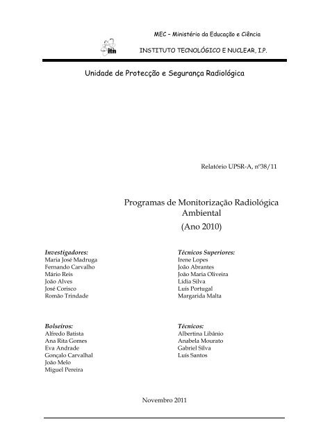 Programas de MonitorizaÃ§Ã£o RadiolÃ³gica Ambiental - Instituto ...