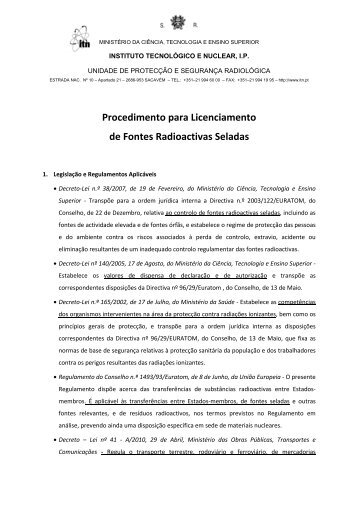 Procedimento para Licenciamento de Fontes Radioactivas Seladas v3