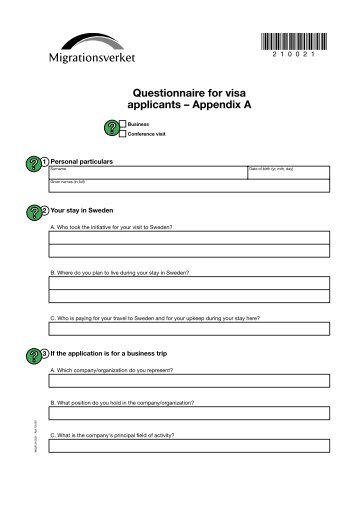 Questionnaire for visa applicants - Appendix A ... - Migrationsverket