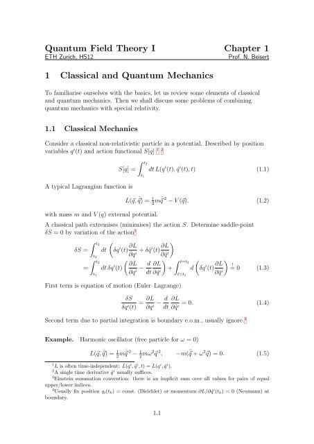 Chapter 1: Classical and Quantum Mechanics (PDF, 272 kB)