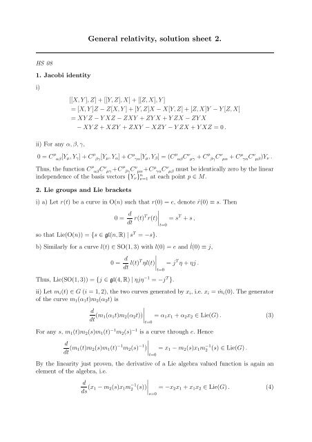 General Relativity Solution Sheet 2