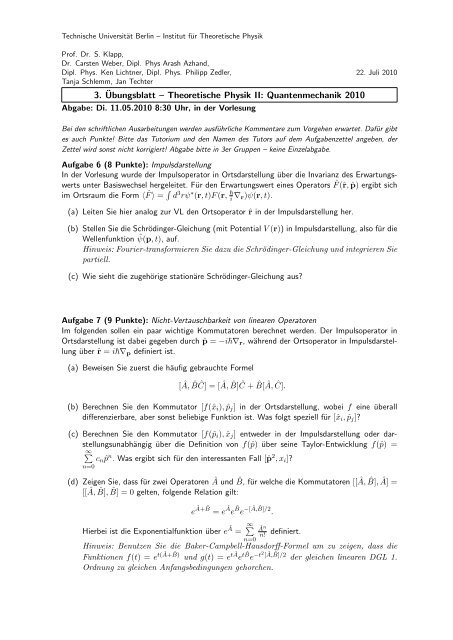 Uebung03.pdf - Institut fÃ¼r Theoretische Physik