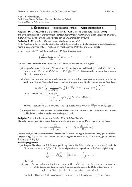 4. Ãbungsblatt â Theoretische Physik II: Quantenmechanik