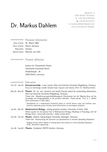 Dr. Markus Dahlem - Institut fÃ¼r Theoretische Physik - TU Berlin