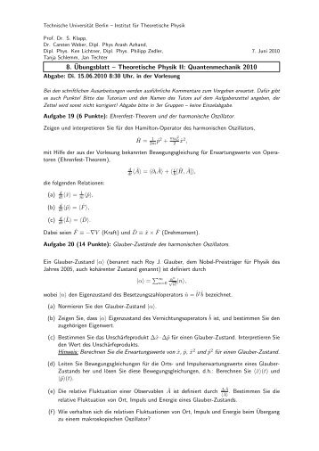 Uebung08.pdf (PDF, 69,7 KB) - Institut fÃ¼r Theoretische Physik