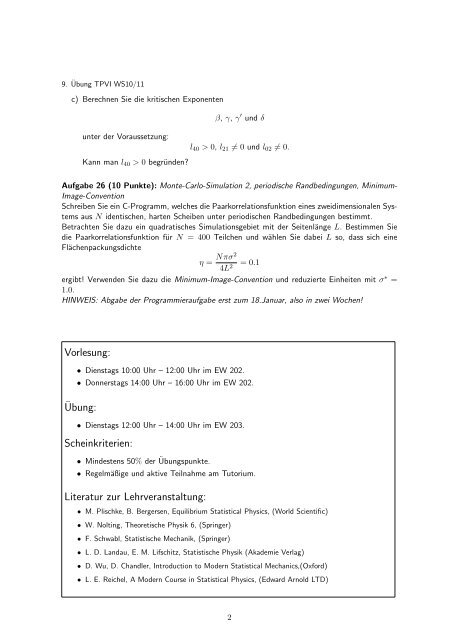 9. Ãbungsblatt â Theoretische Physik VI (Vertiefung): Statistische ...