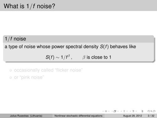 Nonlinear stochastic differential equations and 1/f noise