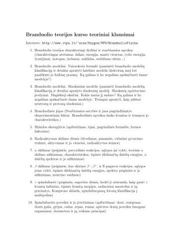 Branduolio teorijos kurso teoriniai klausimai