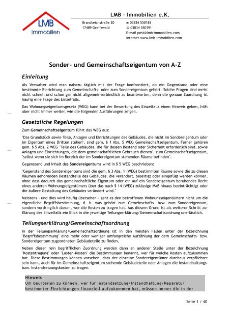 Sonder Und Gemeinschaftseigentum Von A Z Bei Der Lmb