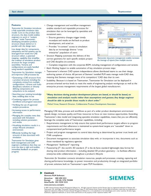 Teamcenter for Simulation Fact Sheet - SOVA Digital