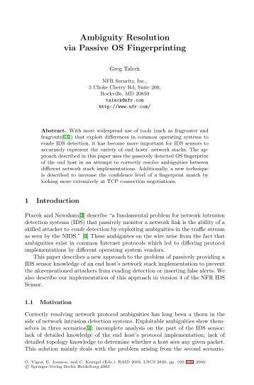 LNCS 2820 - Ambiguity Resolution via Passive OS Fingerprinting