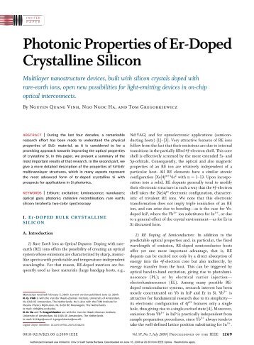 Photonic Properties of Er-Doped Crystalline Silicon - ITST ...