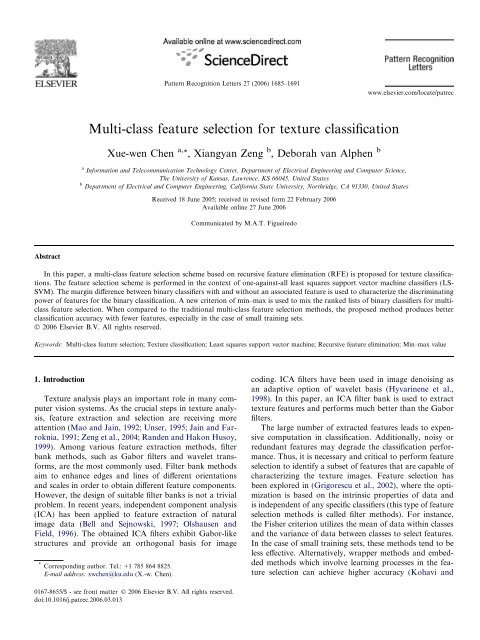 Multi-class feature selection for texture classification