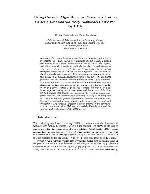 Using Genetic Algorithms To Discover Selection Criteria For