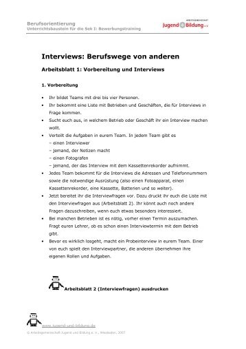 Interviews: Berufswege von anderen - Jugend und Bildung