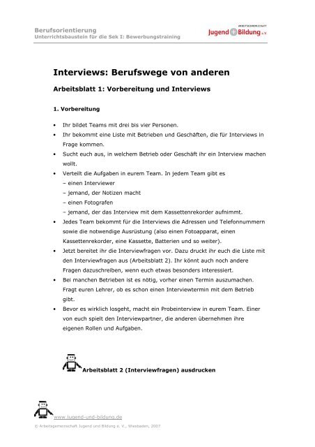 Interviews: Berufswege von anderen - Jugend und Bildung