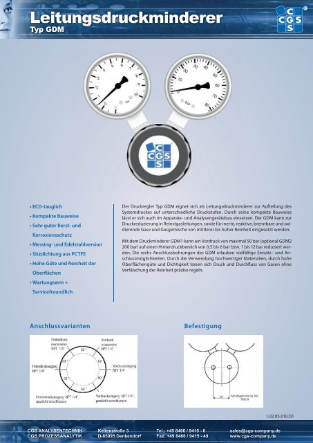 Leitungsdruckminderer - CGS Analysentechnik