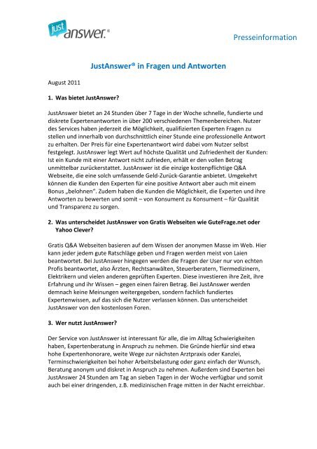 JustAnswerÂ® in Fragen und Antworten - Emediarelease.de