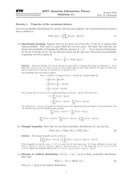 QSIT: Quantum Information Theory. Solutions 11.