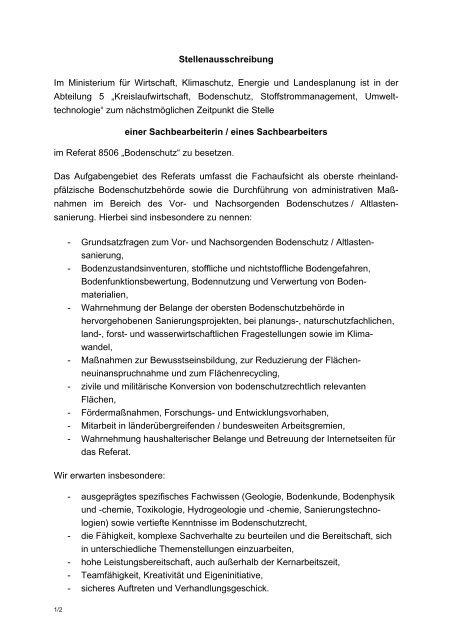 Stellenausschreibung Im Ministerium fÃ¼r Wirtschaft, Klimaschutz ...