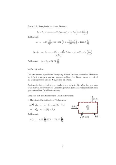 Lösung Aufgabe 5.7.3 a) Zunahme der spezifischen Exergie und ...