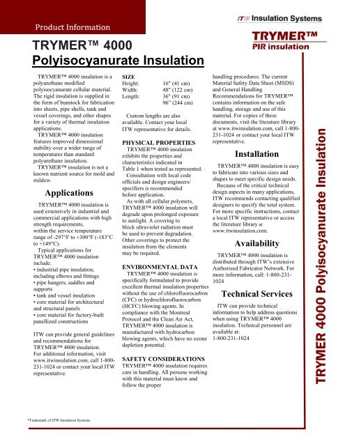 TRYMERâ¢ 4000 Polyisocyanurate Insulation - ITW Insulation Systems
