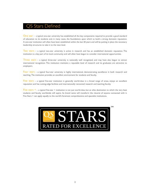 QS STARS Rating System - QS Intelligence Unit