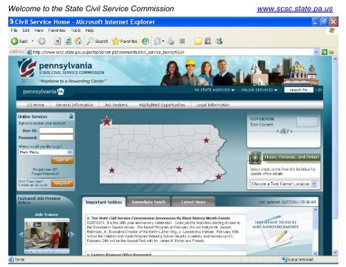 Welcome to the State Civil Service Commission www.scsc.state.pa.us