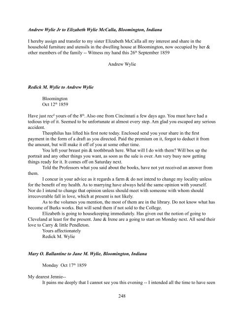 The Andrew Wylie Family Letters - Indiana University Bloomington