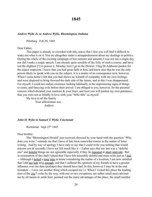 The Andrew Wylie Family Letters - Indiana University Bloomington