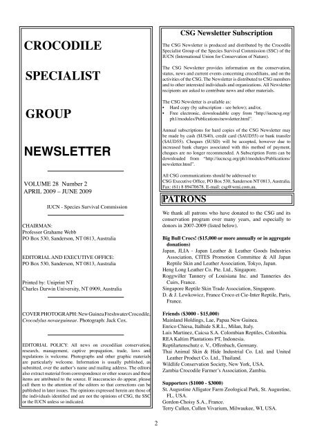 CROCODILE SPECIALIST GROUP NEWSLETTER