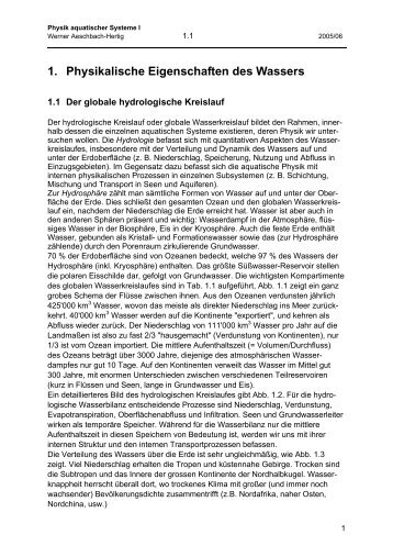 1. Physikalische Eigenschaften des Wassers