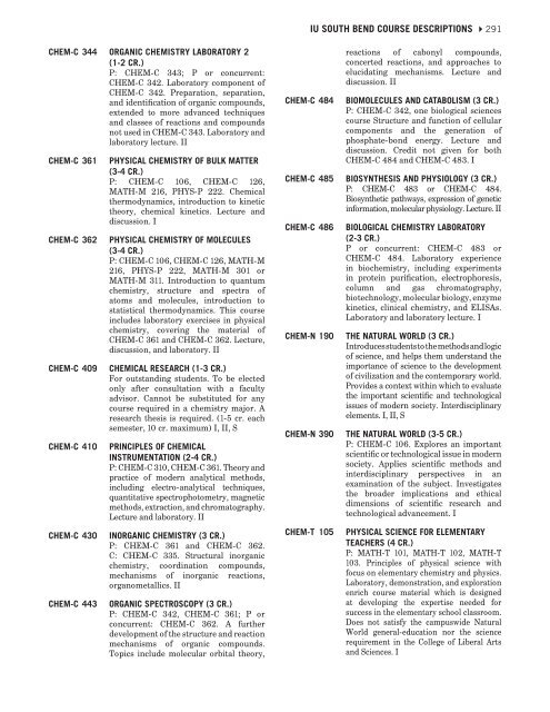 INDIANA UNIVERSITY SOUTH BEND Course Descriptions